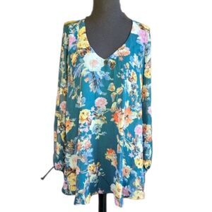 Show Me Your Mumu Womens Lined Long Sheer Sleeved Oversized Boho Green Tunic S